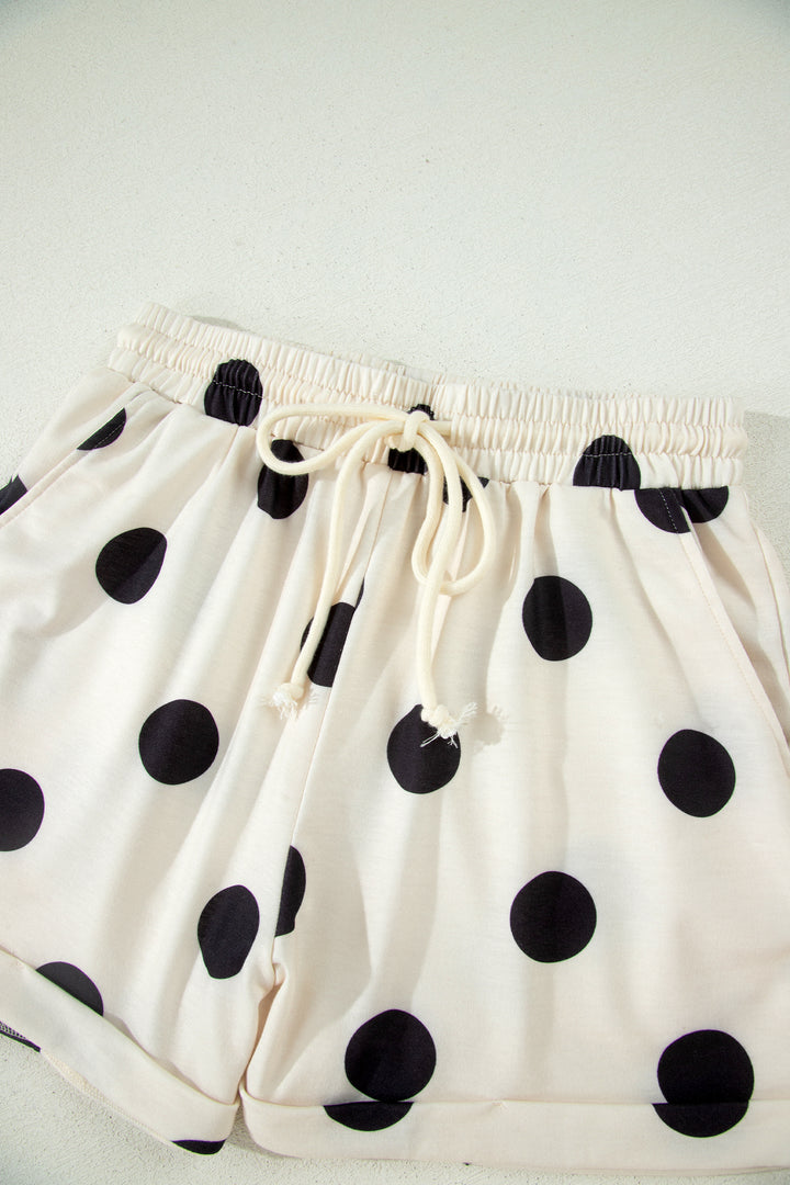 Polka Dot Print V Neck Tee Short Set