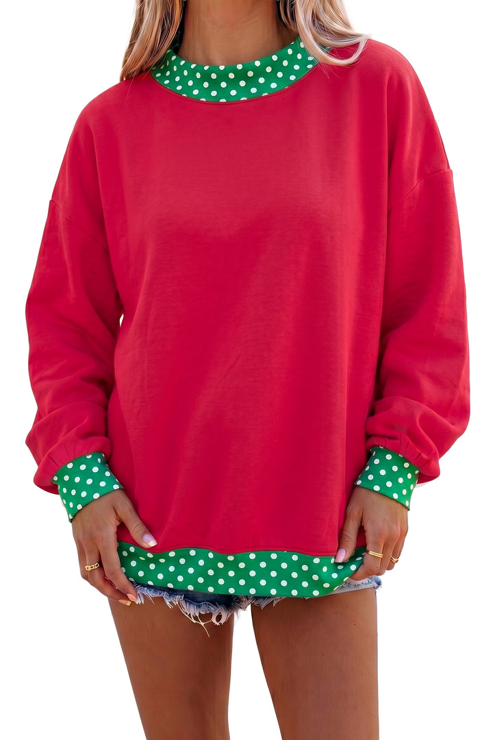 Colorblock Polka Dot Contrast Trim Oversized Sweatshirt