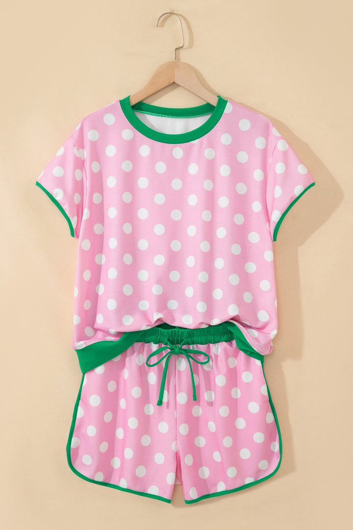 Polka Dot Contrast Edge Casual Short Set