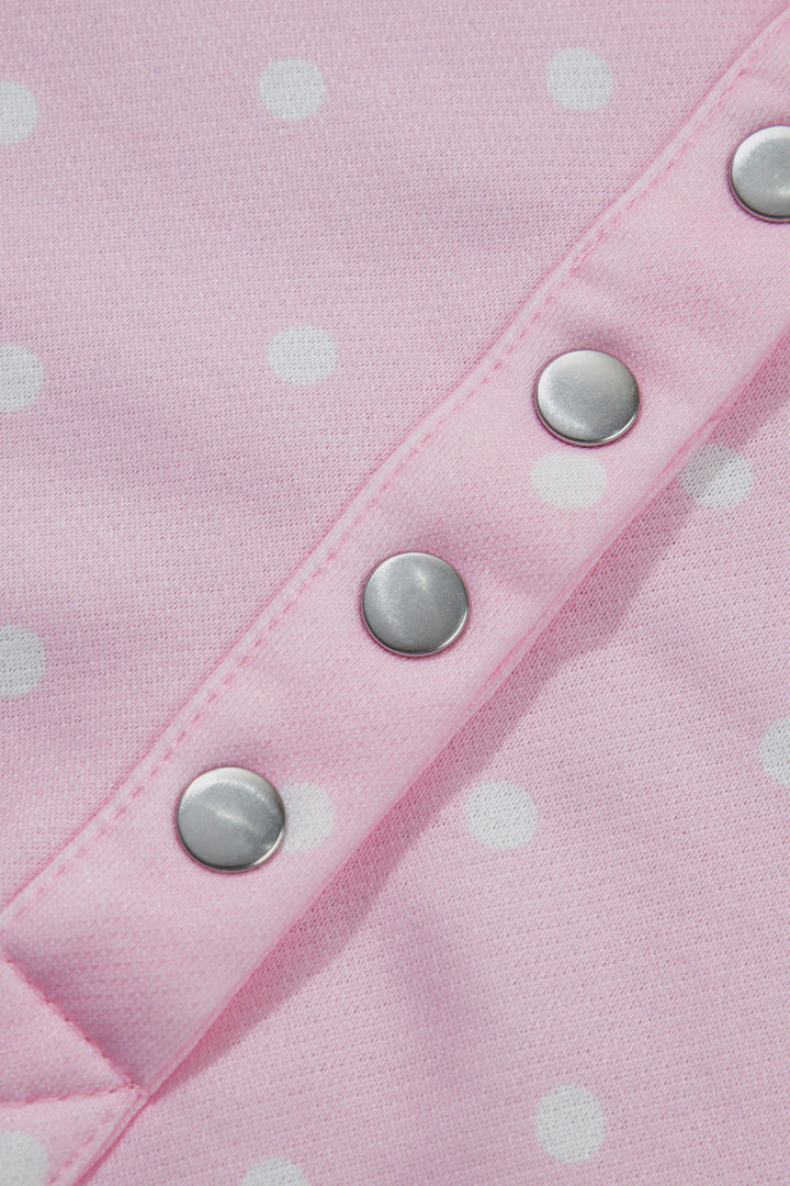 Polka Dot Print Metal Button Collar Casual Pullover Sweatshirt