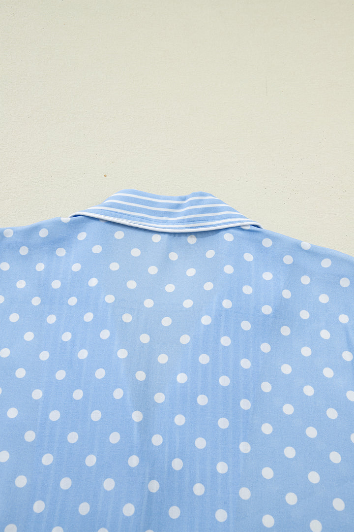 Sky Blue Dotted Print Soft Short Pajama Set