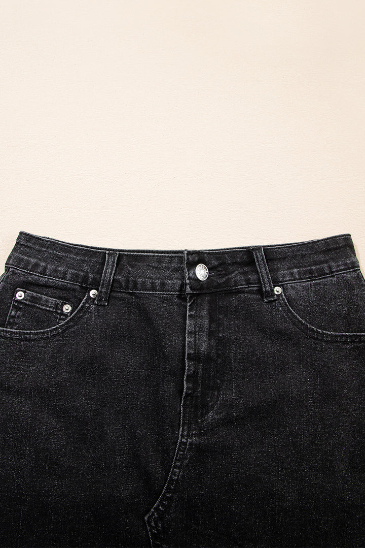 Carbon Grey Mineral Wash Ripped Raw Hem Denim Mini Skirt