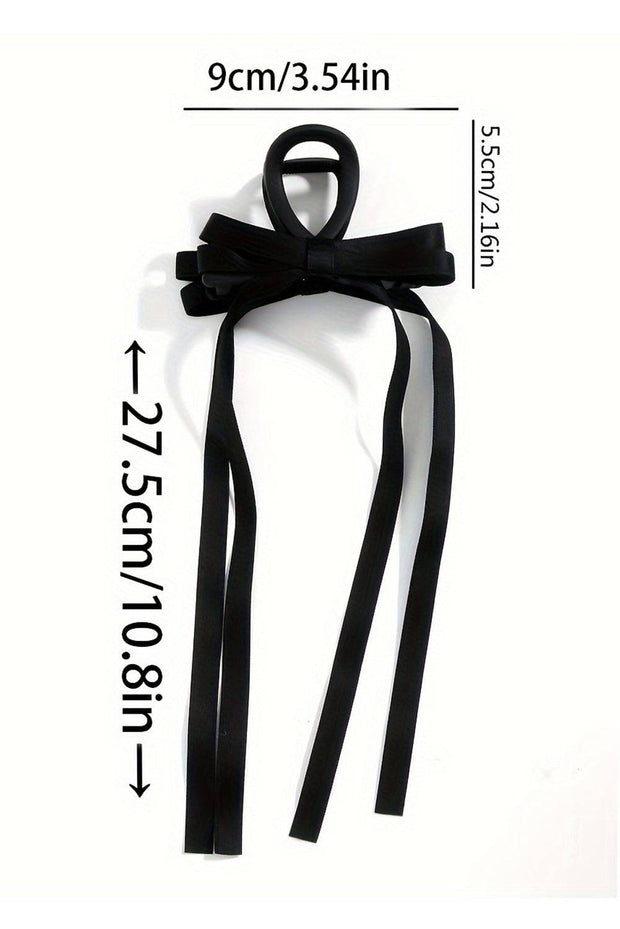 Black Elegant Ribbon Long Tail BowKnot Clip -
