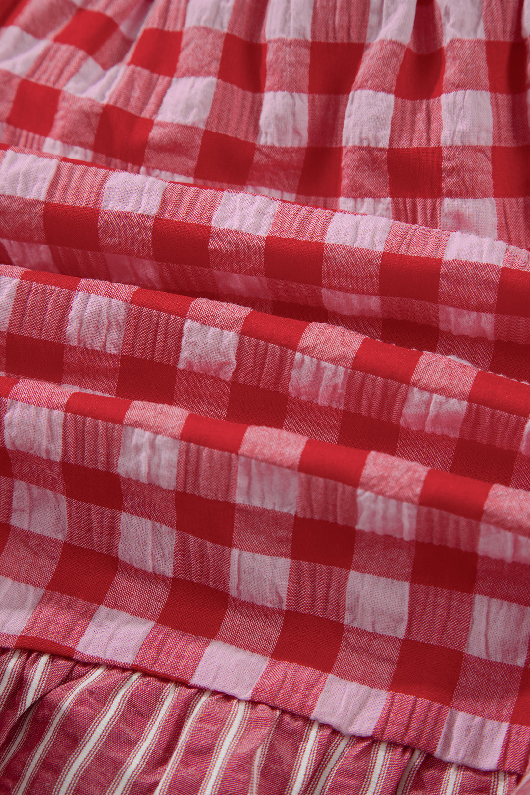 Gingham Print Ruffle Striped Detail Lace Tie Shorts