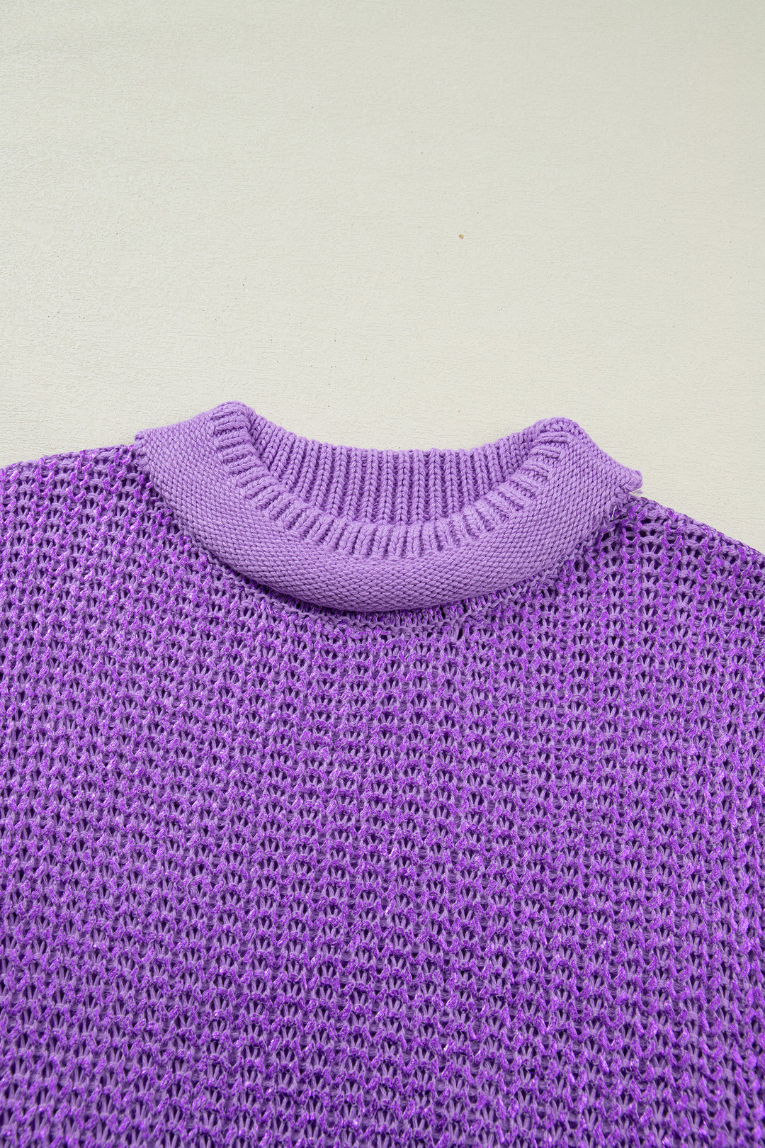 Solid Color Knit High Neck Short Sleeve Sweater