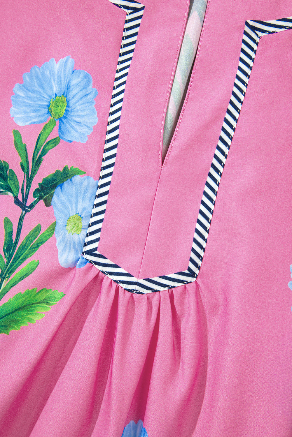 Floral Short Sleeve Split Neck Loose Mini Dress