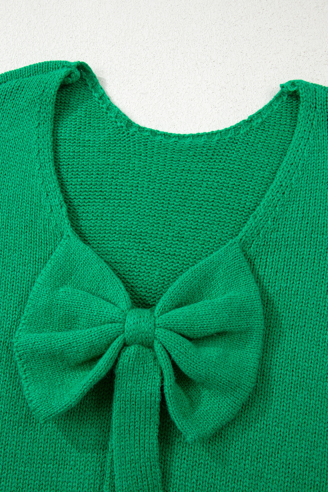 Bright Green Festive Bow Backless Bubble Sleeve Sweater