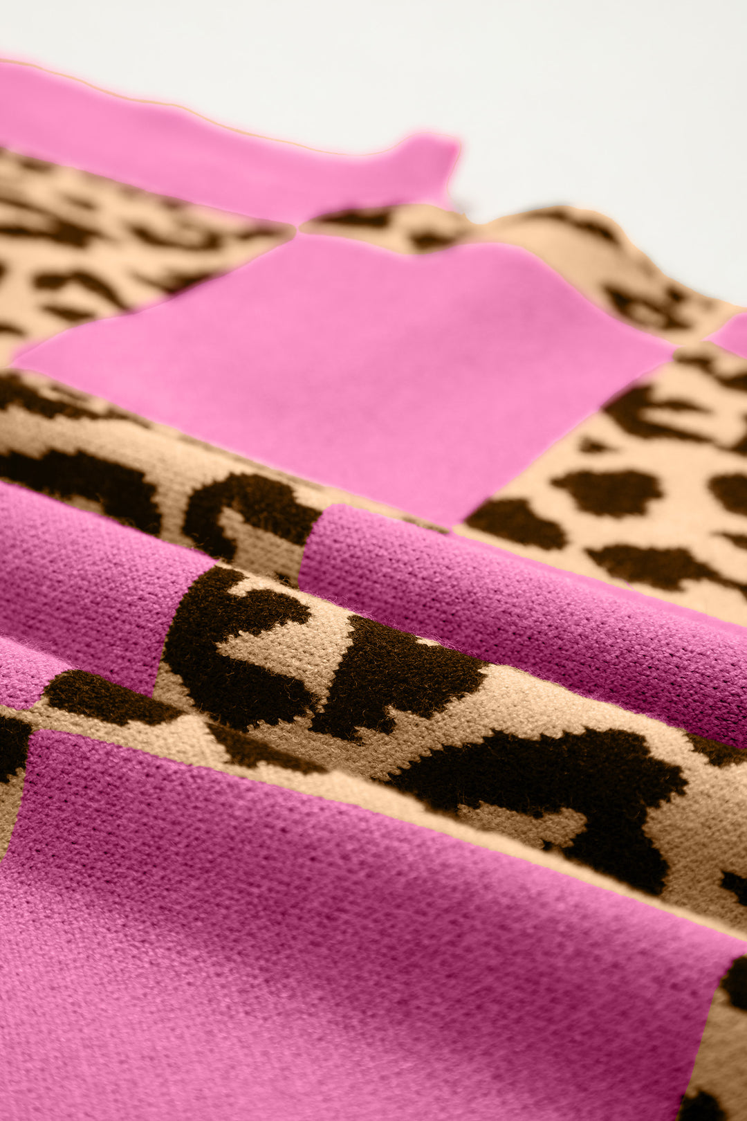Leopard Checkerboard Short Sleeve Knit Sweater