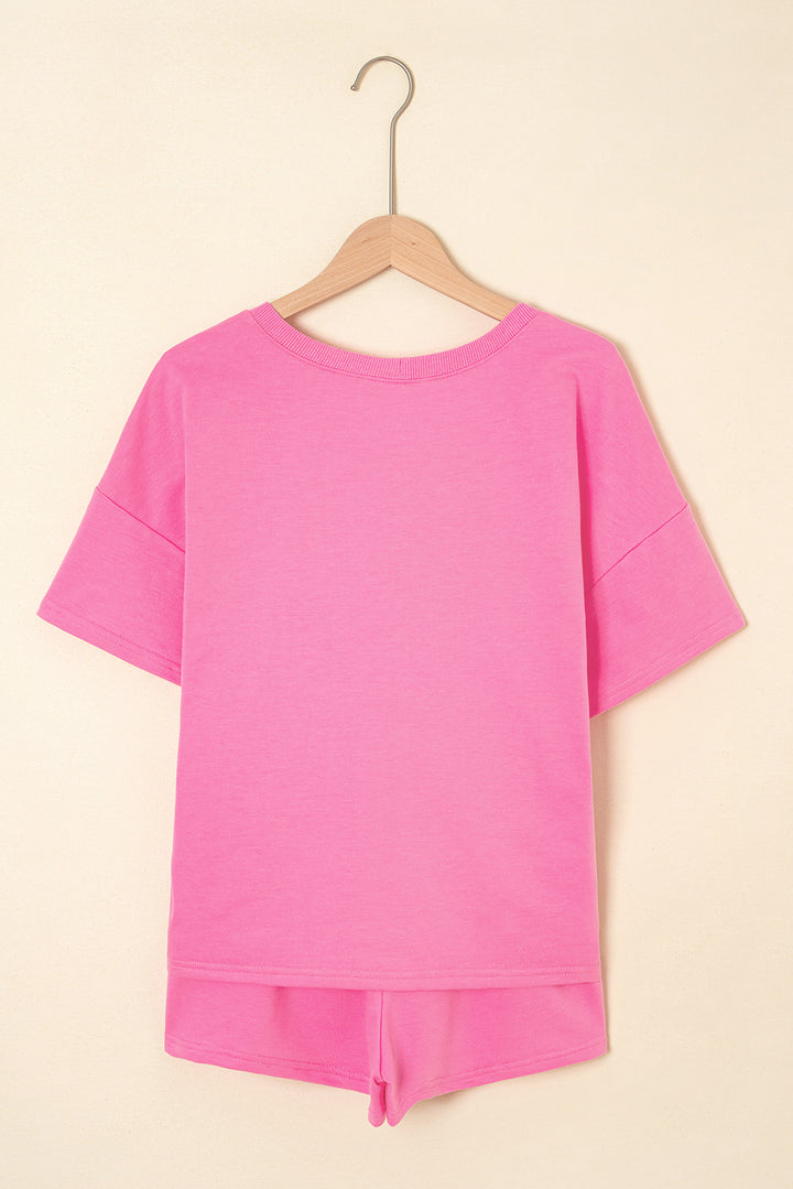 Bonbon Sequin Halloween Pumpkin Pattern V Neck Tee and Drawstring Shorts Set