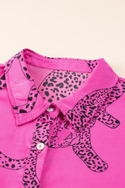 a pink shirt with a leopard print on it