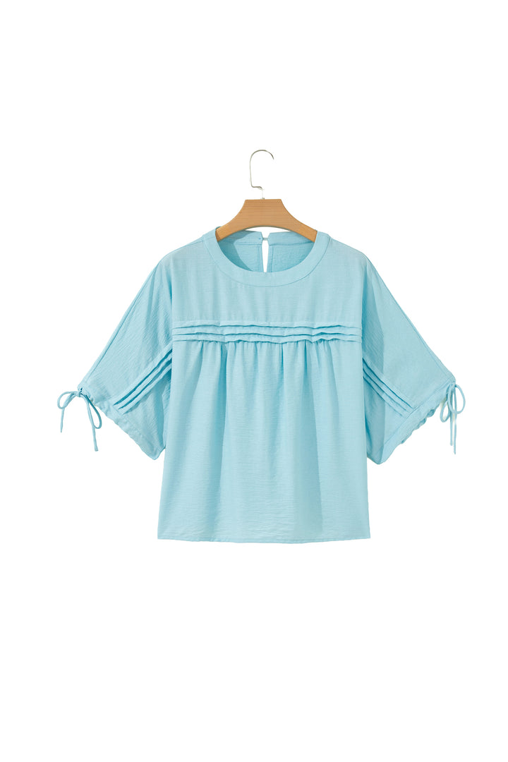 Tie Half Sleeve Pleated Detail Babydoll Blouse