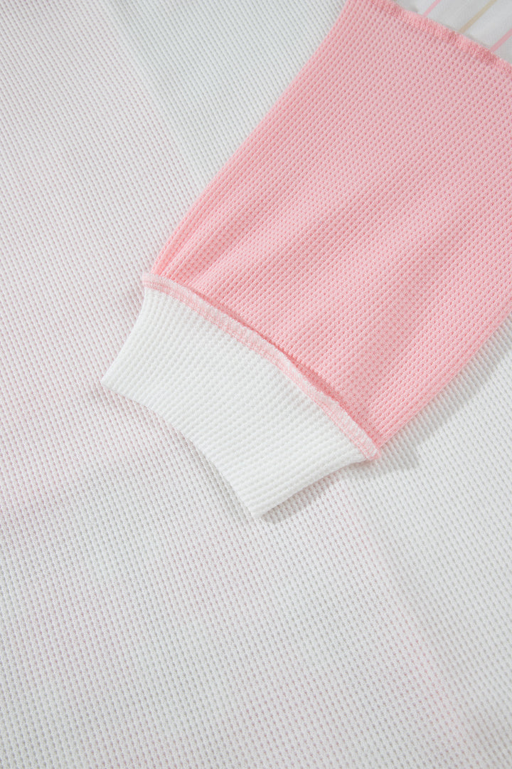 Pink Colorblock Plaid Panel Long Sleeve Plus Size Blouse