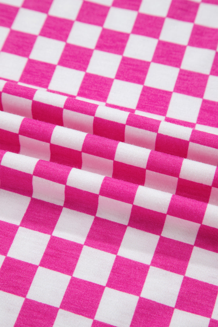 Checkered Print Half Sleeve Tee 2pcs Lounge Pant Set
