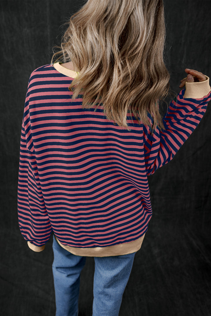 Stripe Oversized Contrast Trim Pullover Sweatshirt