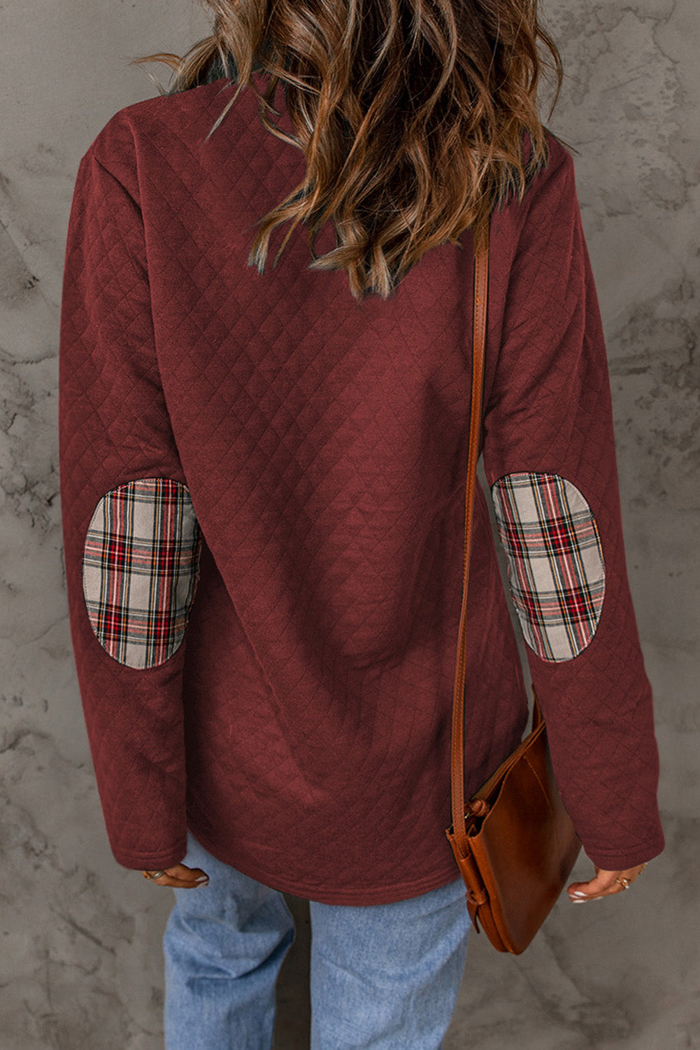 Geometric Texture Plaid Trim Sweatshirt