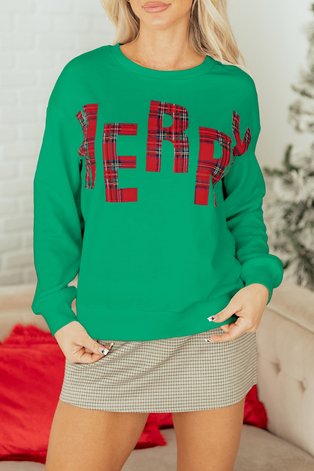 Sea Green Plaid MERRY Christmas Vacation Sweatshirt
