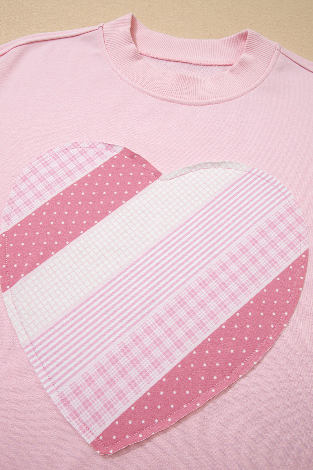 Light Pink Sweetheart Patchwork Mockneck Oversize Sweatshirt