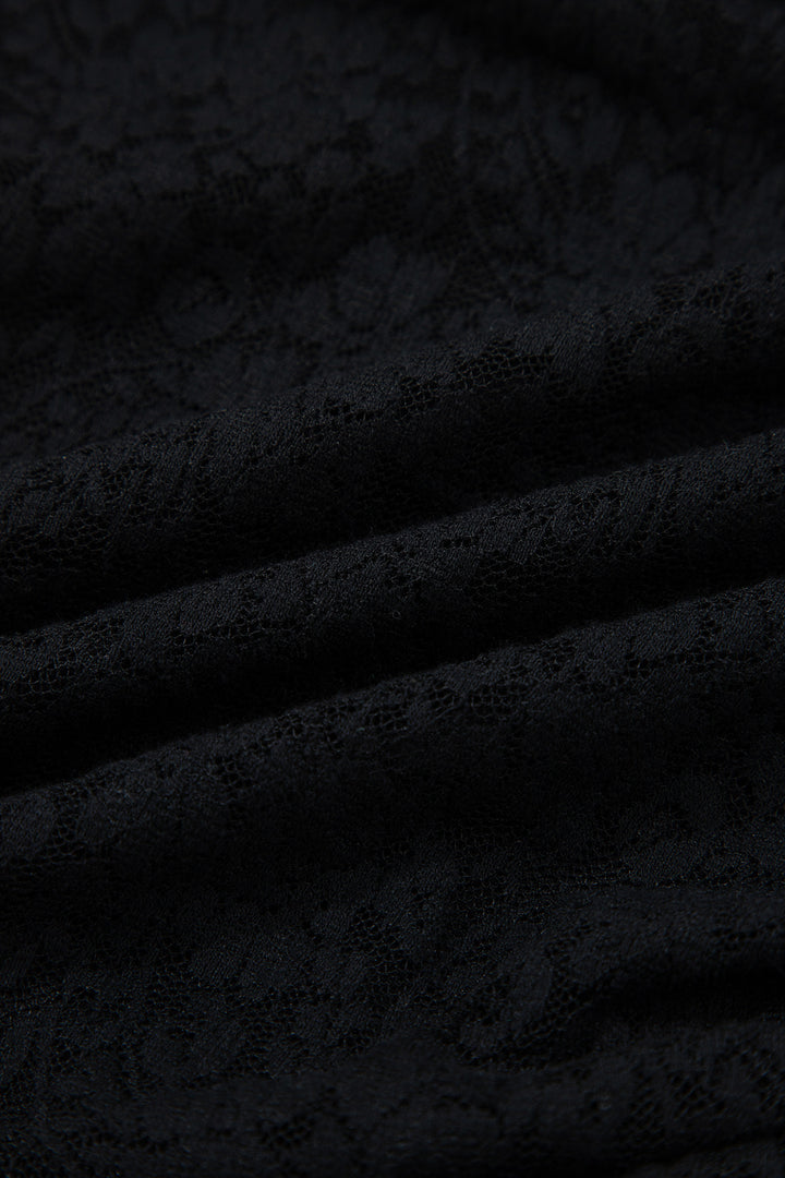 Black Floral Lace Off-shoulder Long Sleeve Slim Top