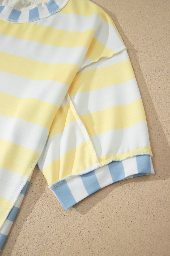 Stripe Exposed Seam Contrast Patchwork Oversized Top