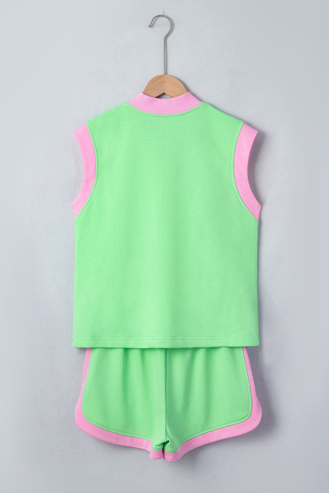 Color Block Accent Half Zip Top Athleisure Shorts Set