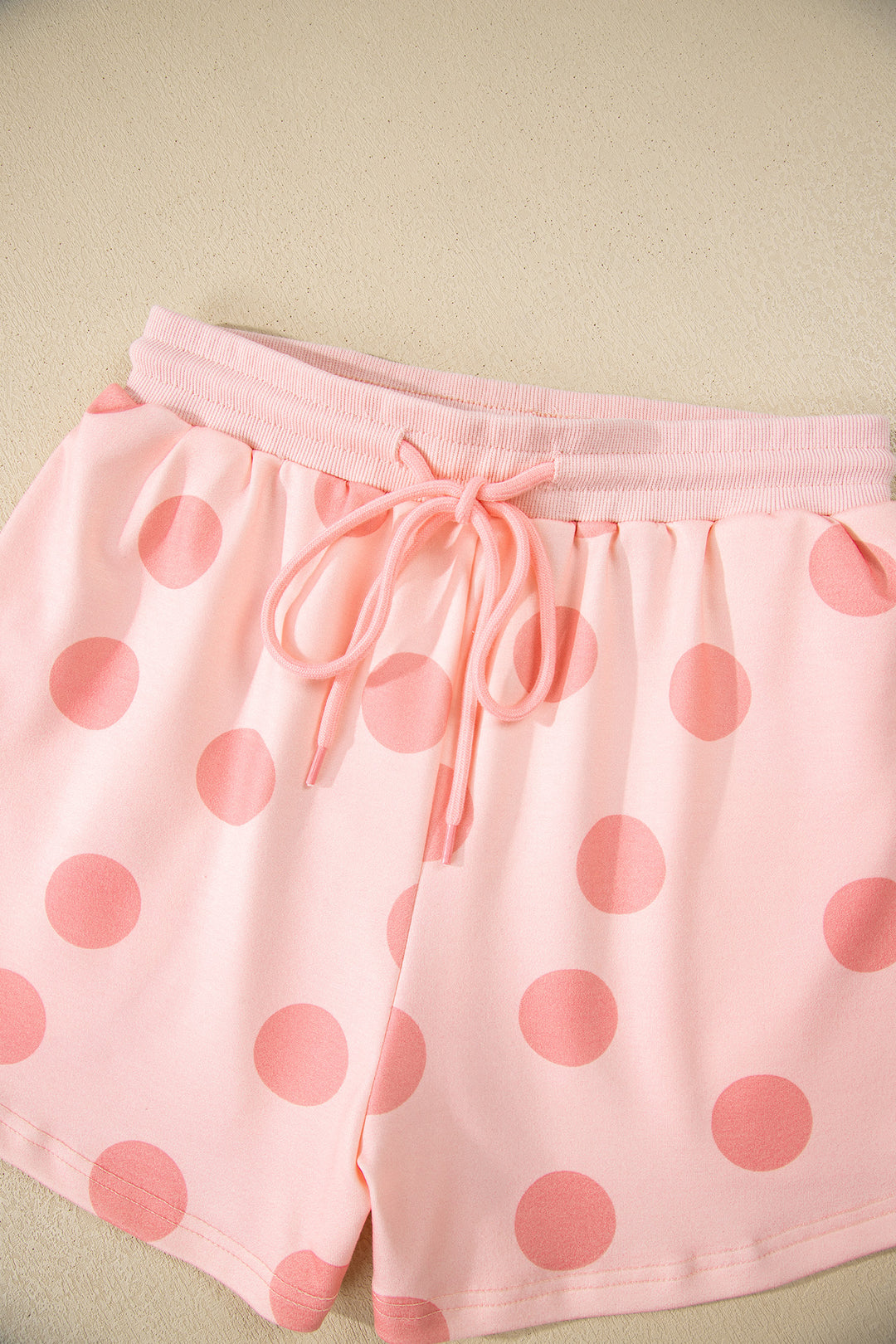 Polka Dot Print Drop Shoulder Pullover Drawstring Shorts Set