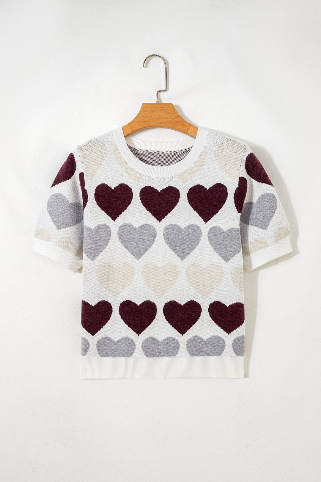 White Valentine Heart Short Sleeve Sweater