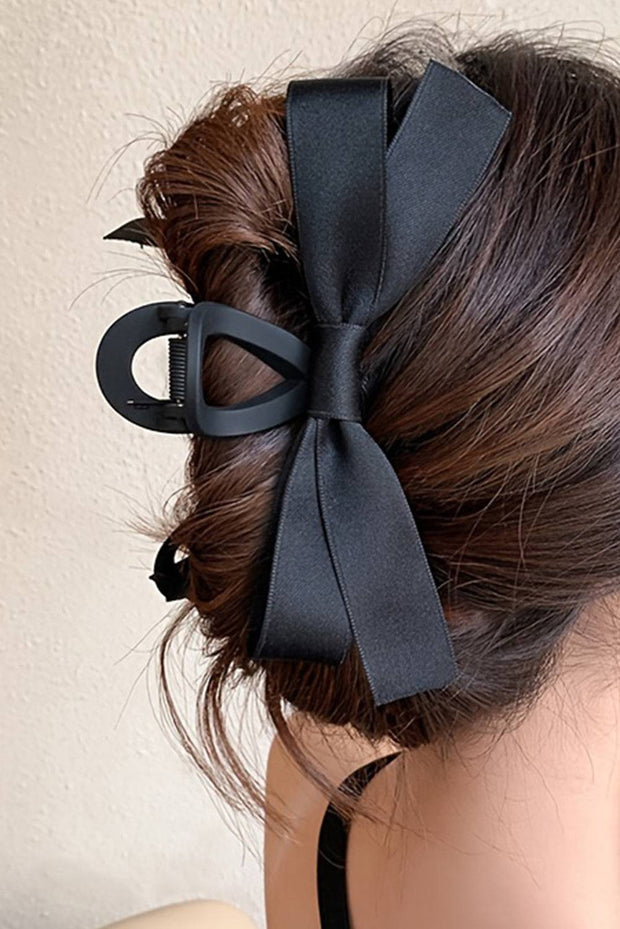 Black Solid Color Ribbon Bow Decor Hair Clip - Black / ONE SIZE