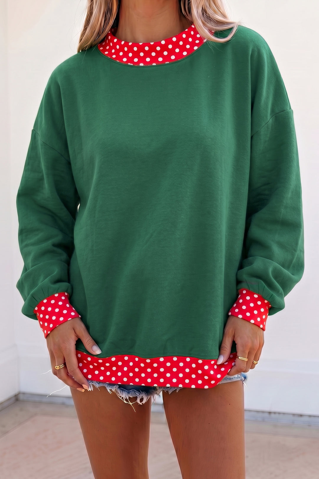 Color block Polka Dot Contrast Trim Oversized Sweatshirt