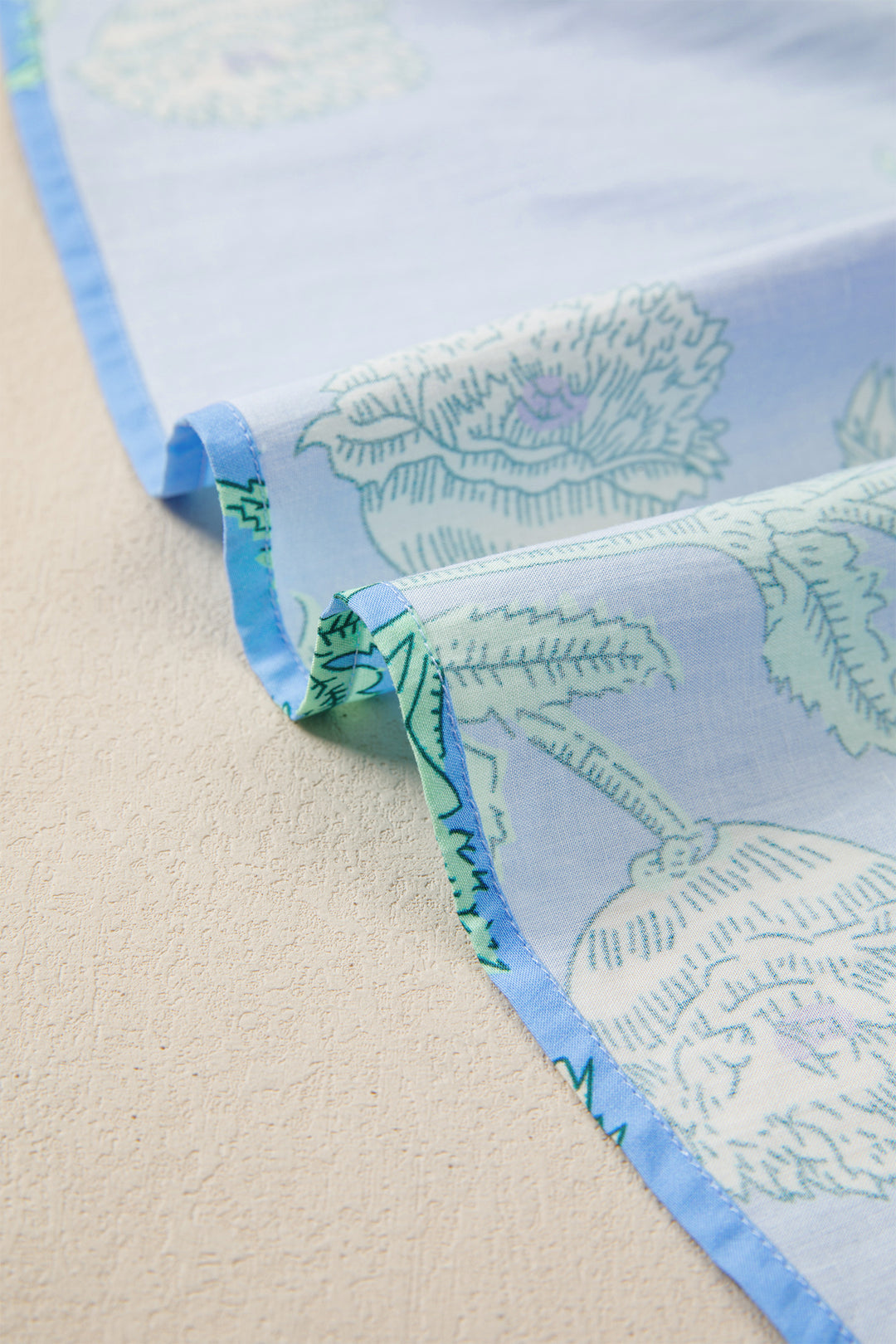 Sky Blue Plus Periwinkle Floral Printed Short Sleeve Striped Trim Split Neck Mini Dress