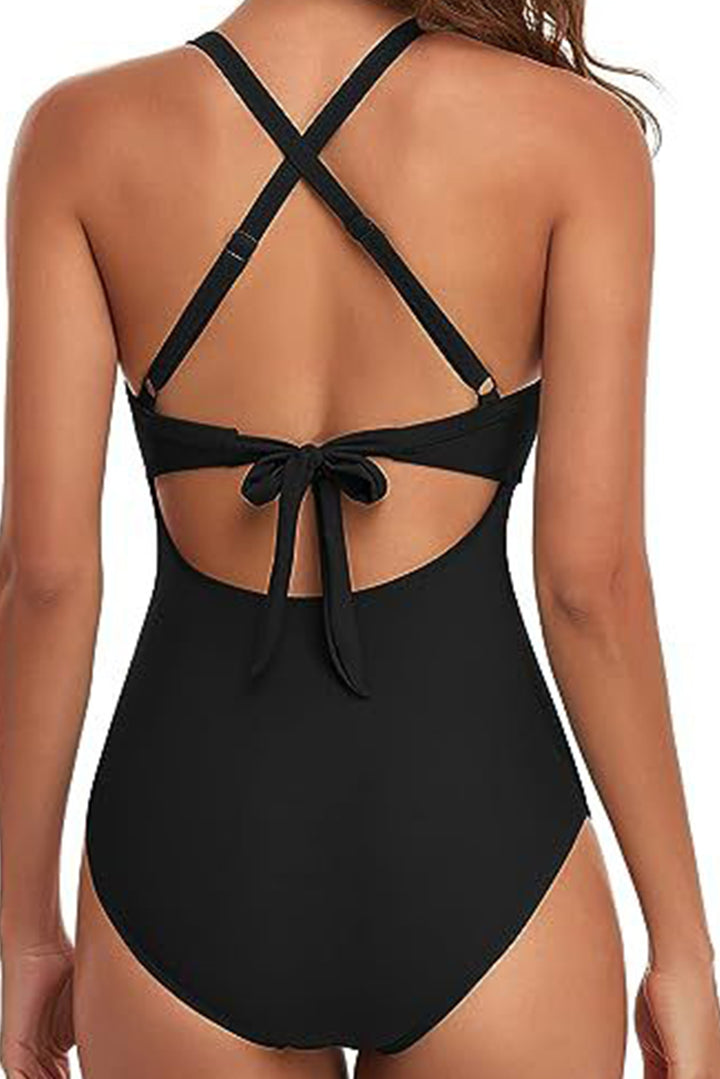 2-tone Crossed Cutout Backless Monokini