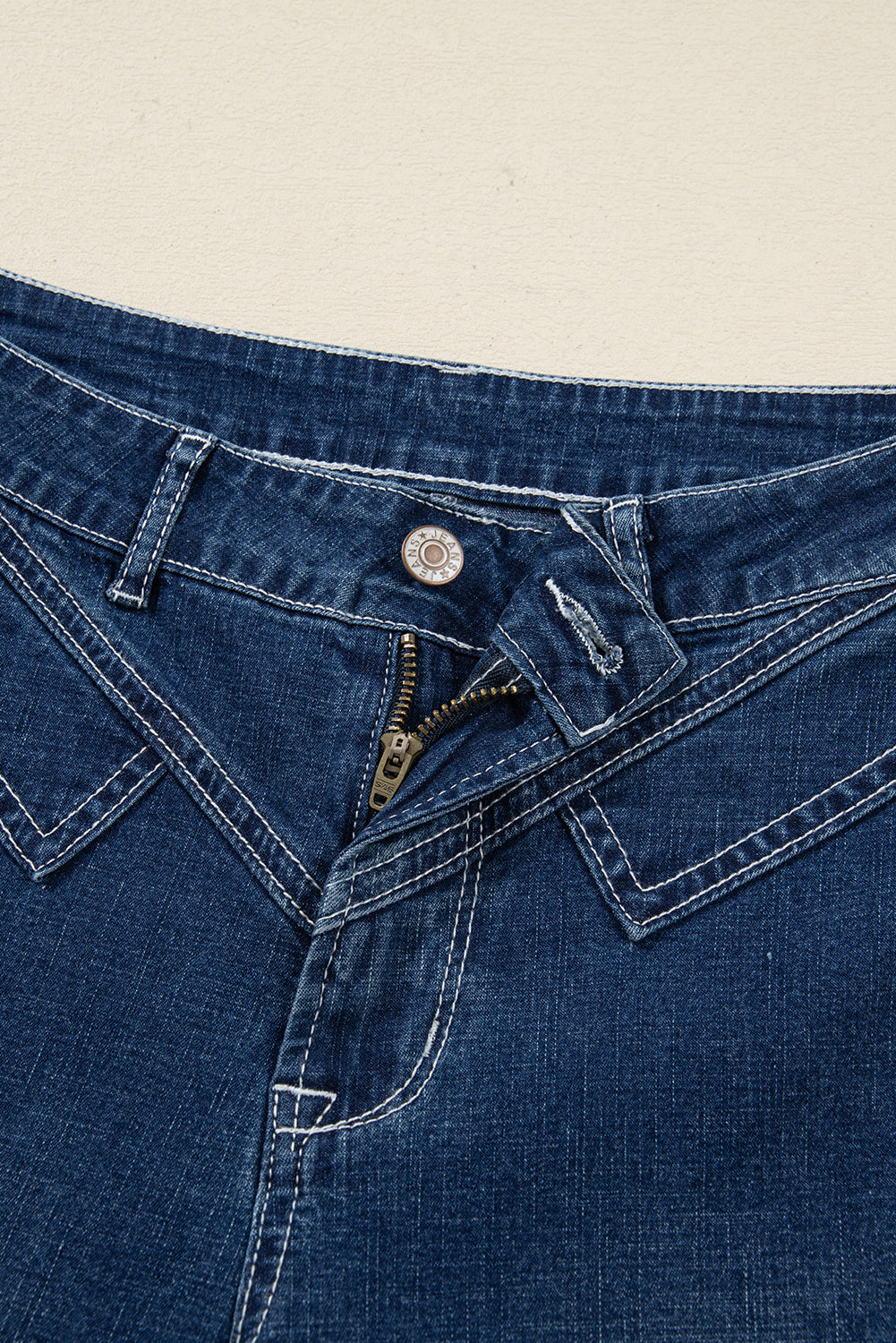 Sail Blue Stitched Waist Detail Loose Cuffed Jeans