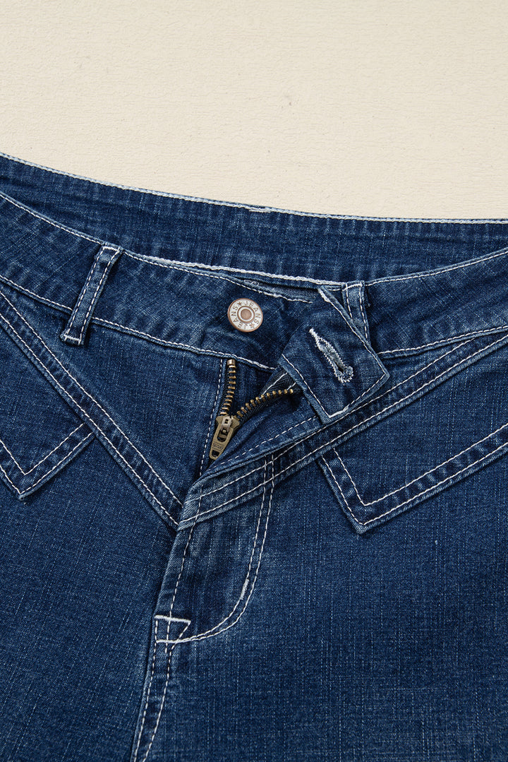 Sail Blue Stitched Waist Detail Loose Cuffed Jeans