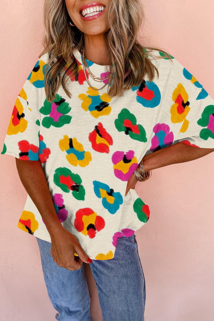 Leopard Drop Shoulder Oversize Tee