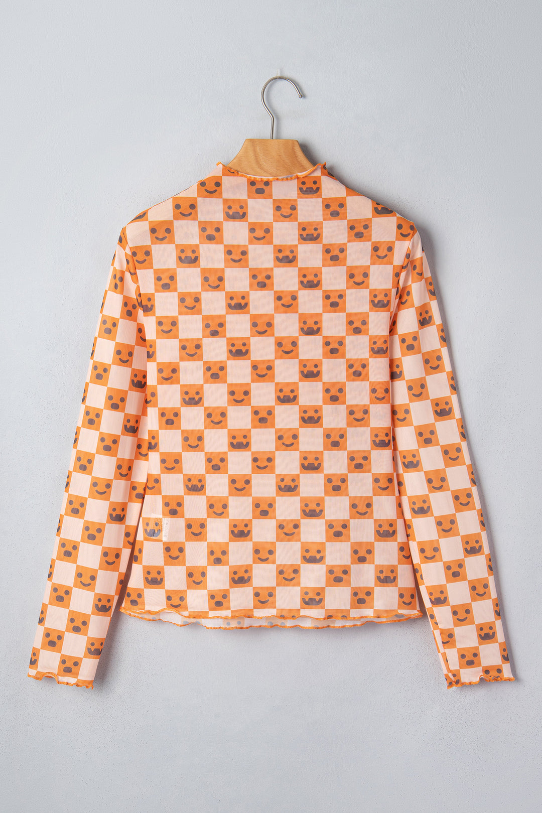 Orange Abstract Halloween Pattern Long Sleeve Stand Neck Shift Blouse