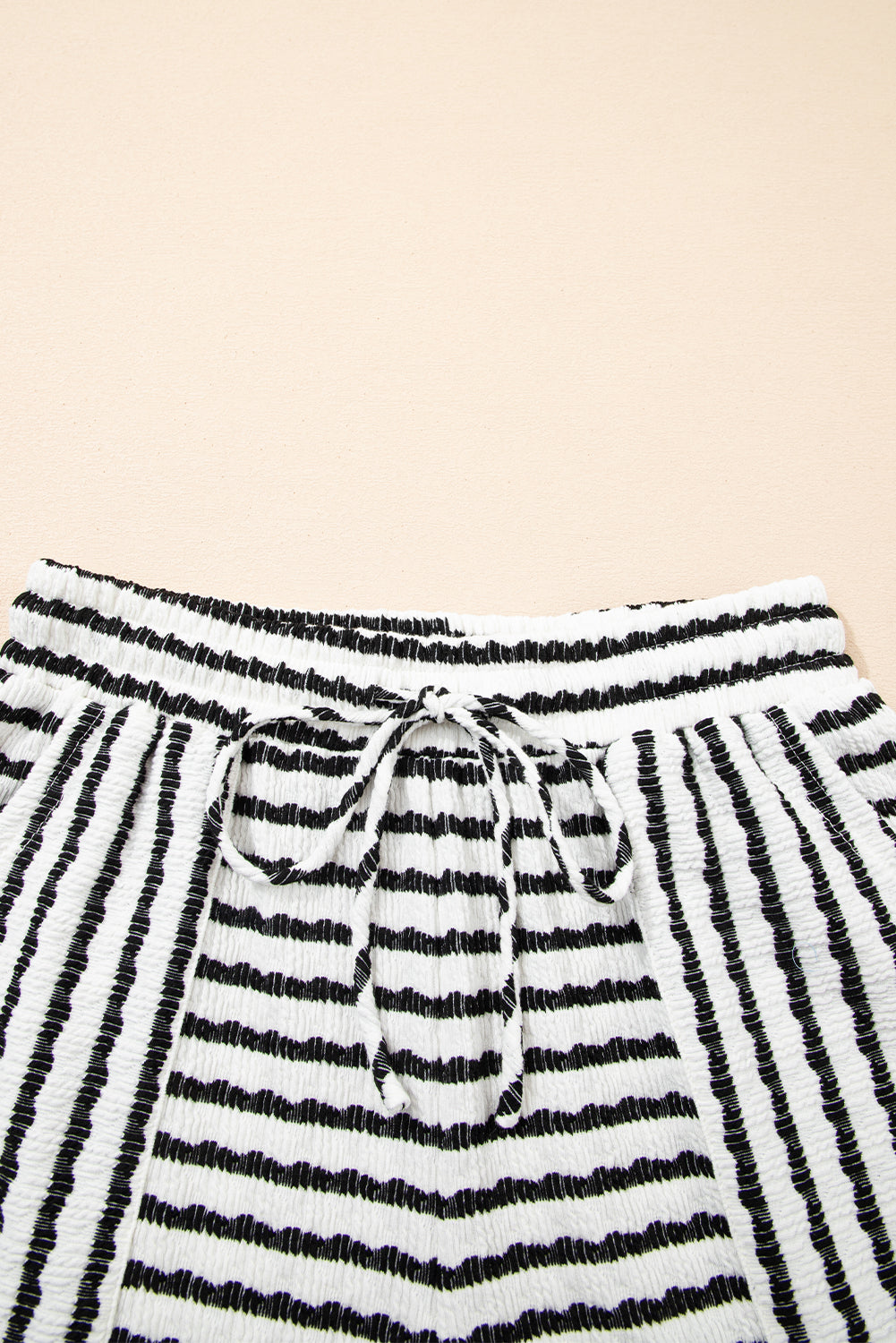 Stripe Knitted Short Sleeve Top and Drawstring Shorts Set