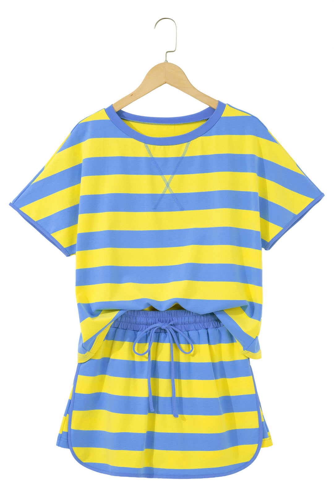 Stripe Dolman Tee Drawstring Skort Athletic 2pcs Set