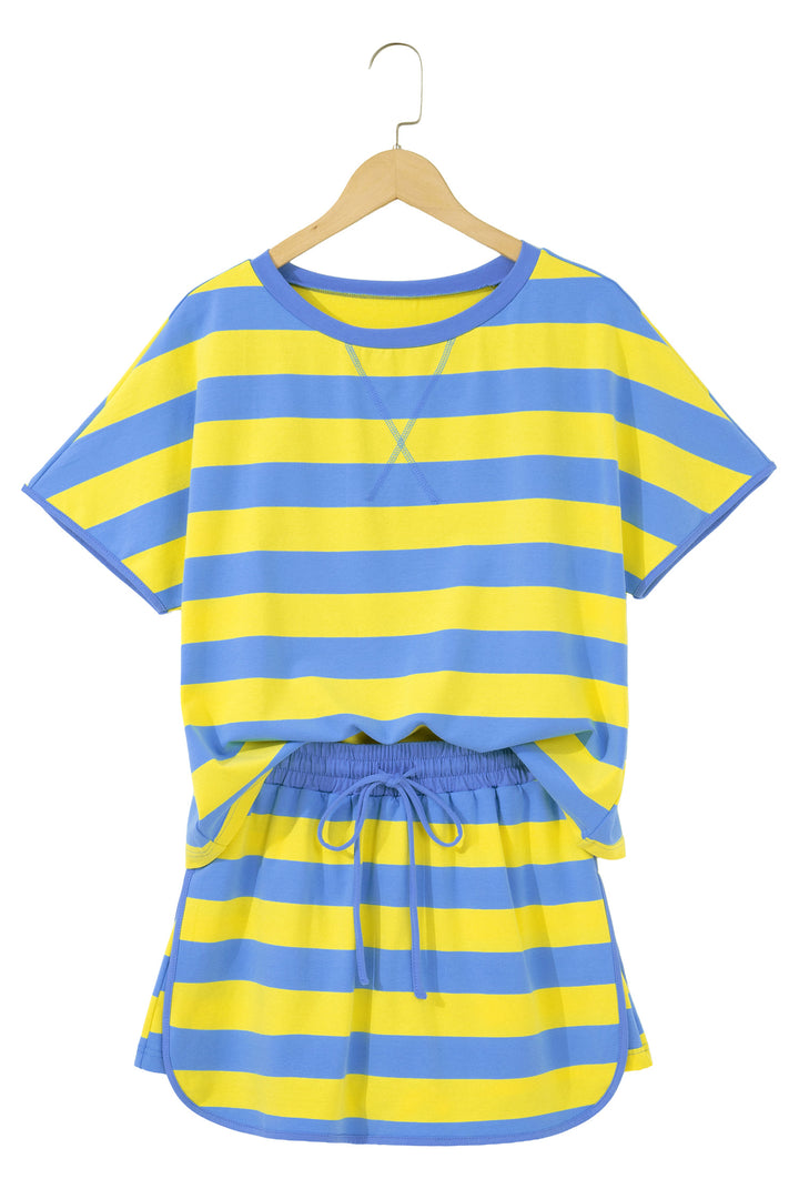 Stripe Dolman Tee Drawstring Skort Athletic 2pcs Set