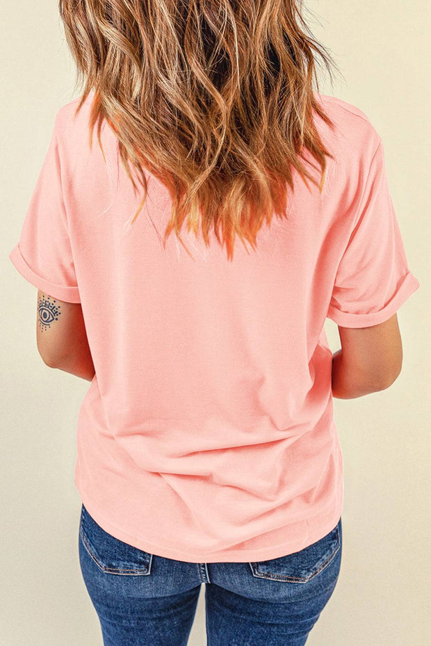 Pink IN MY PRINCESS ERA Letter Graphic Roll Up Sleeve Tee -