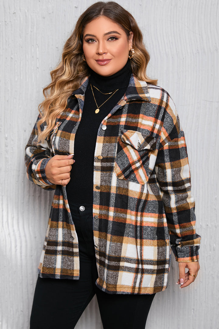 Geometric Plaid Print Pocketed Shacket