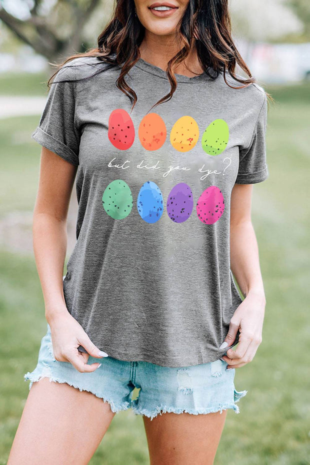 Gray Easter Eggs Print Graphic Crew Neck T Shirt -