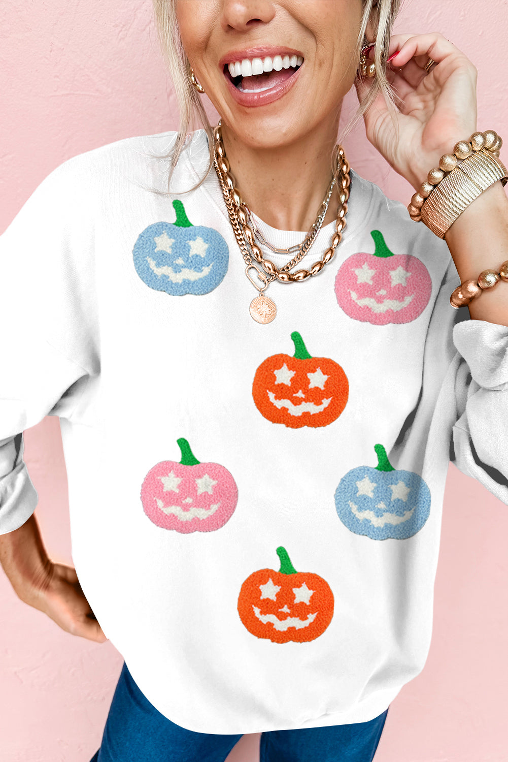 White Cute Halloween Pumpkin Graphic Sweatshirt