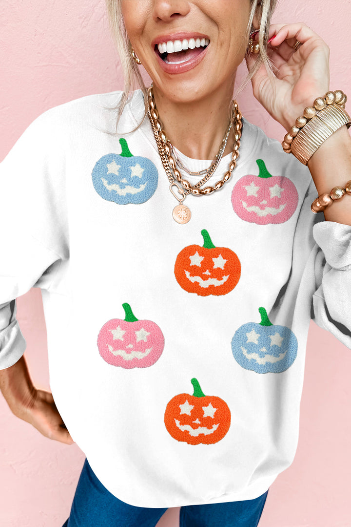 White Cute Halloween Pumpkin Graphic Sweatshirt