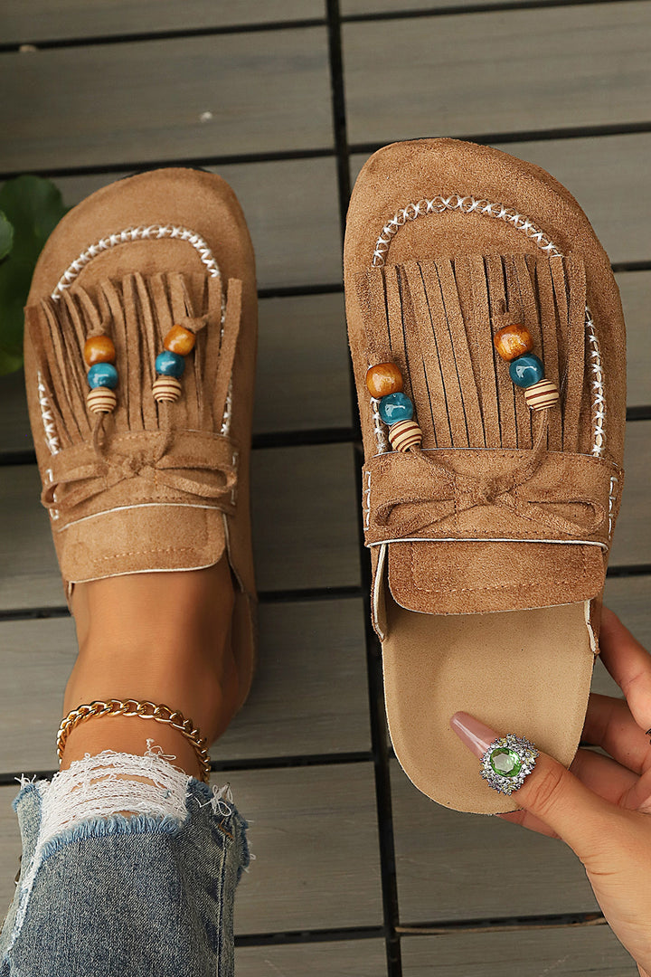 Boho Bow Fringed Faux Suede Slip-on Loafers