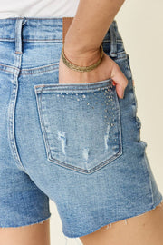 Judy Blue Full Size High Waist Rhinestone Decor Denim Shorts -