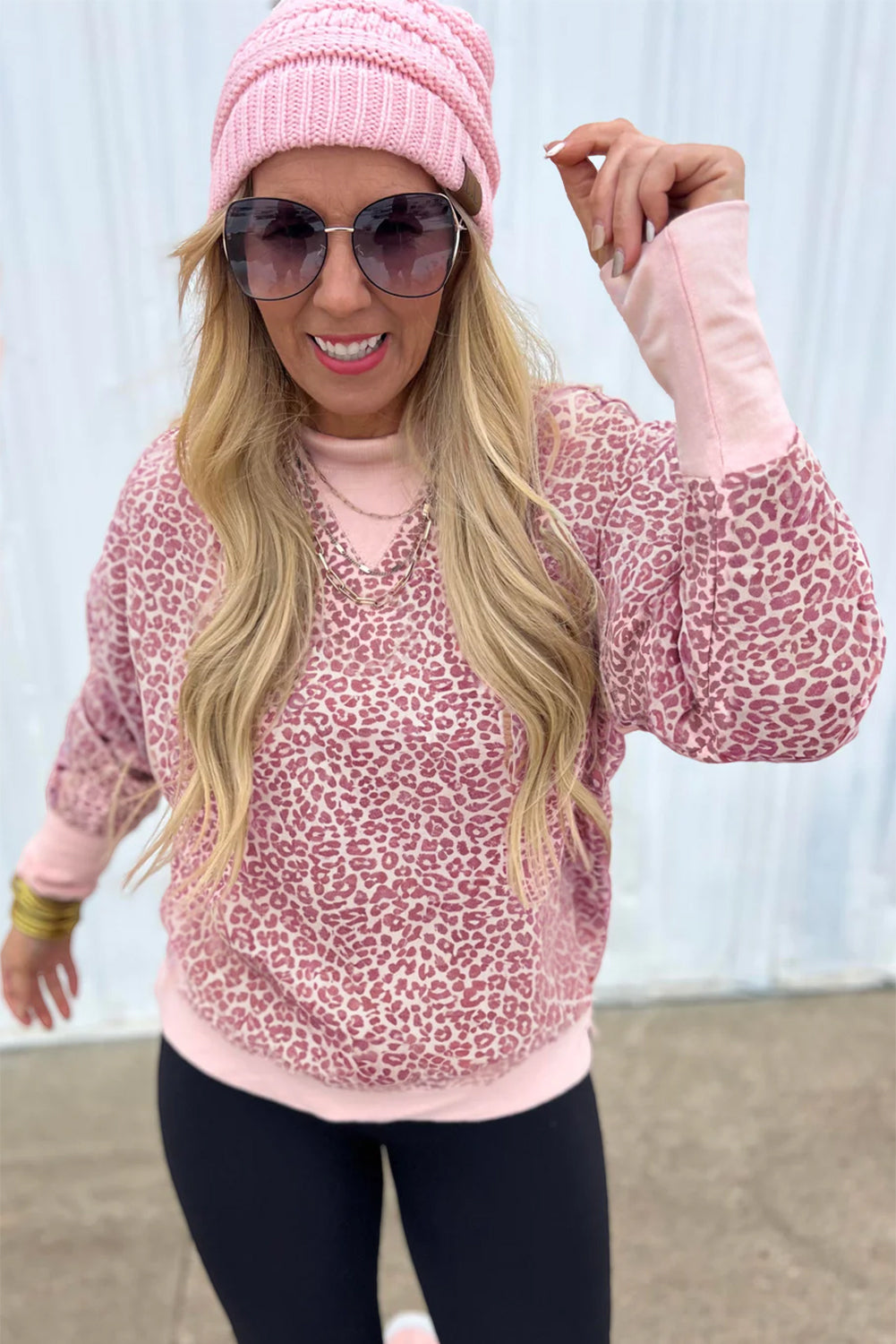Leopard Print Patchwork Crew Neck Sweatshirt