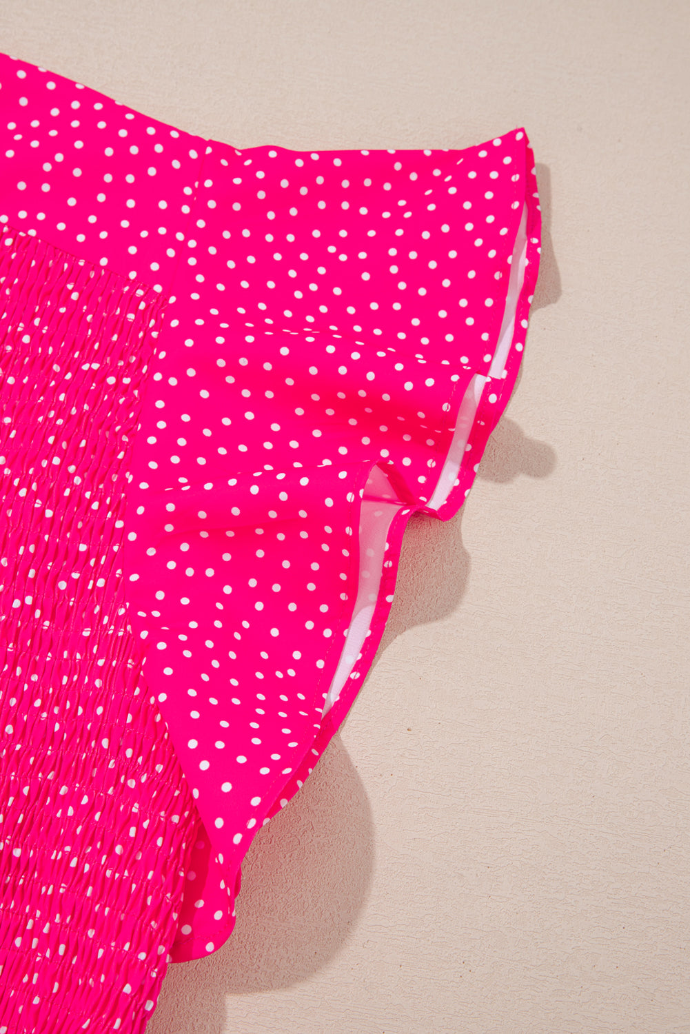 Rose Polka Dot Print Ruffled Smocked High Waist Plus Midi Dress