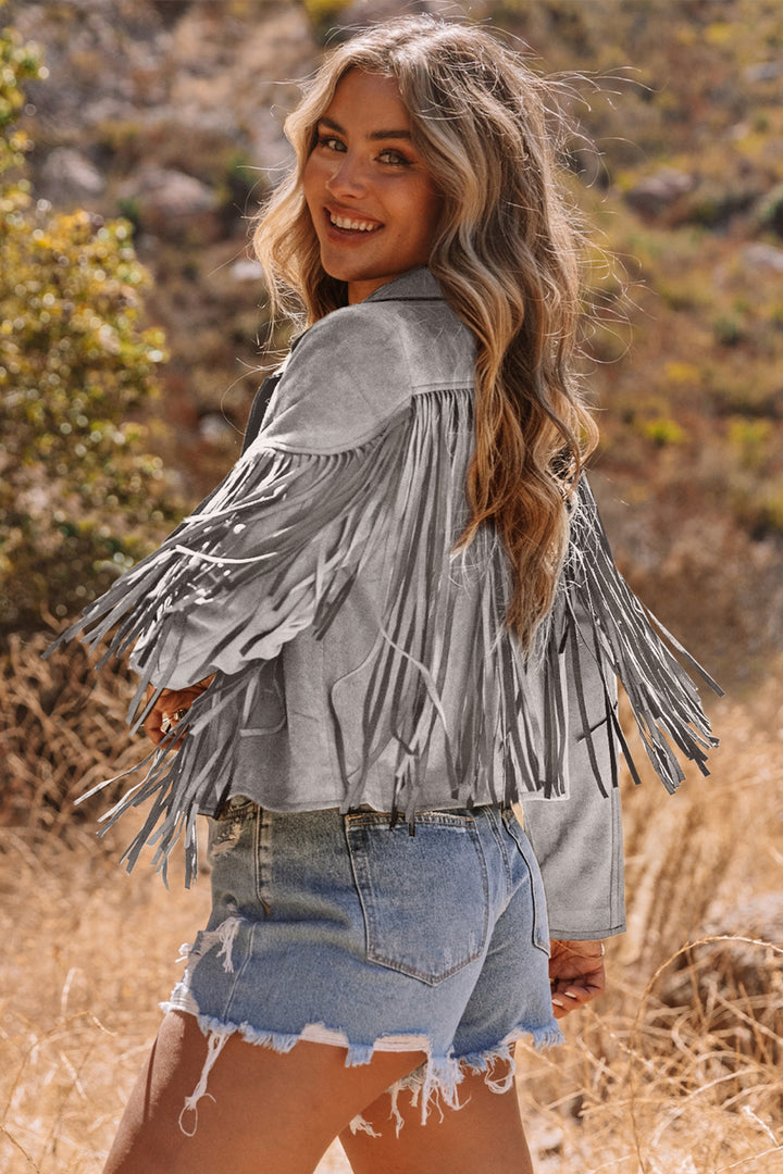 Cropped Fringe Faux Suede Jacket