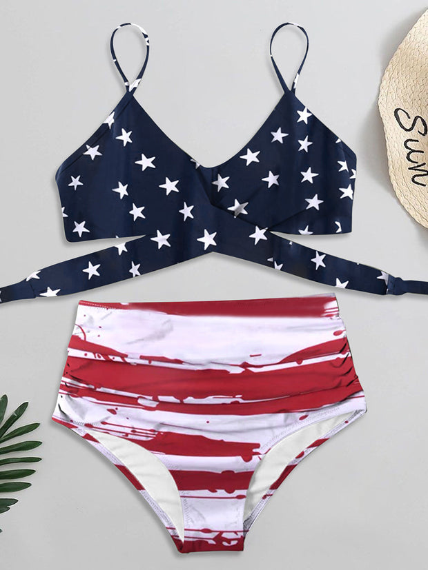 a bikini top with an american flag pattern