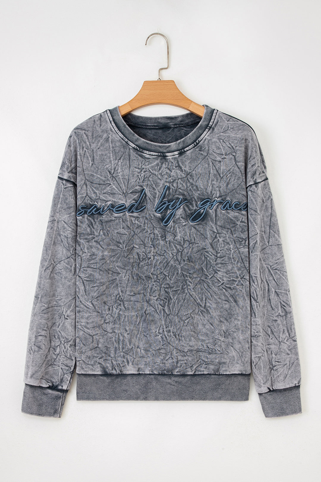 saved by grace Letter Embroidery Mineral Wash Loose Sweatshirt