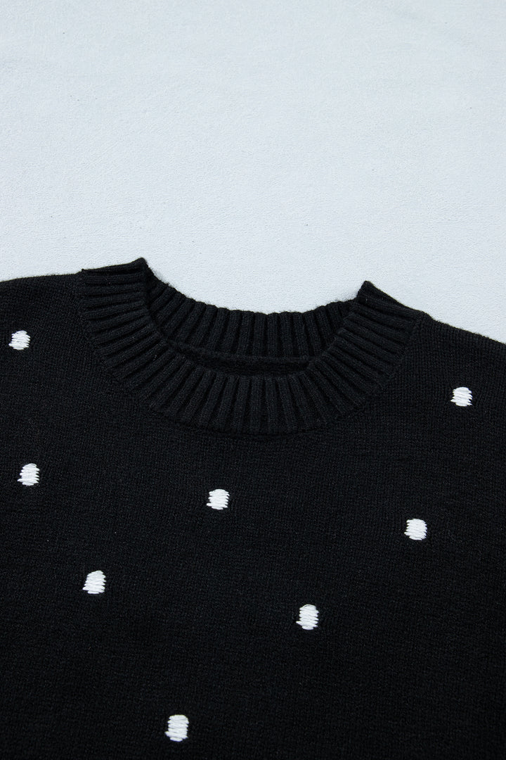 Black Elegant Polka Dot Bubble Short Sleeve Sweater